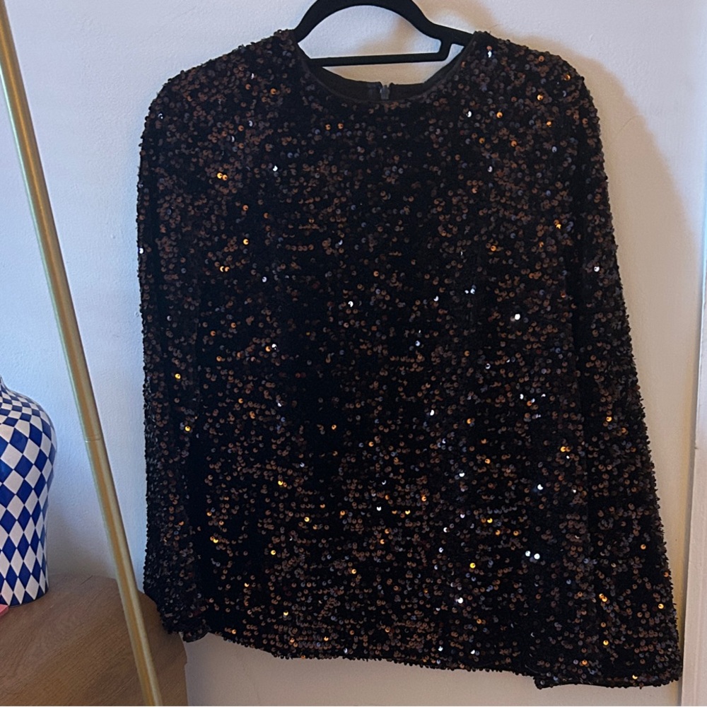 Brown Sequin Long Sleeve Top